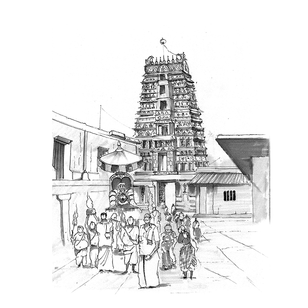 Illustration of Thirumanimaada Kovil, from the Divya Desam book